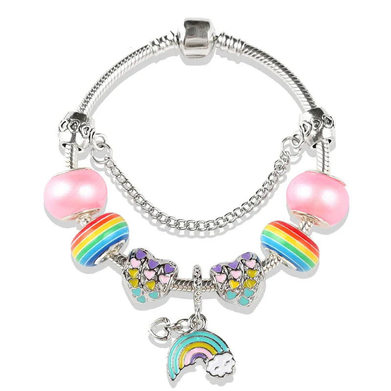 Bracelet Arc-en-Ciel avec Pendentif Cœur & Lune JolieDivine