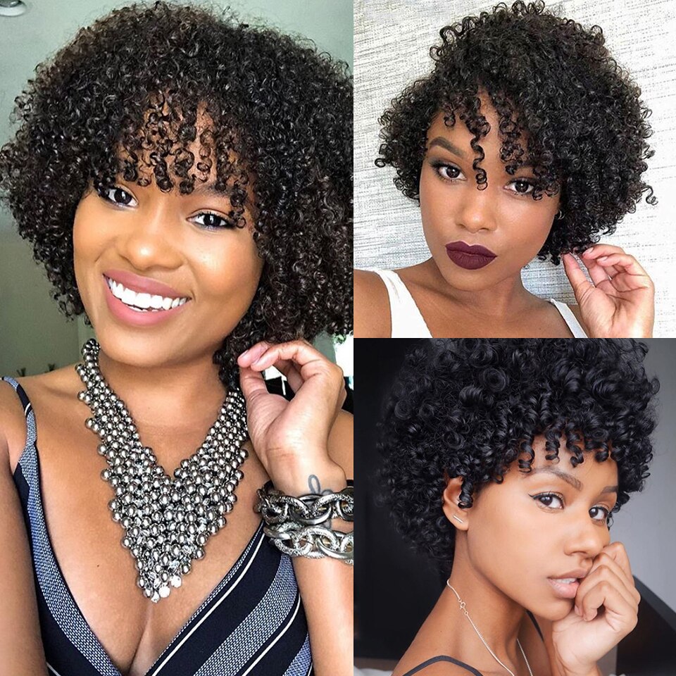 Perruque PIXIE TINA Afro Kinky Curly cheveux Humain 150% Densité