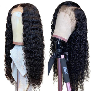 LAEIZA Perruque Indian Deep Curly Lace Front Wig 4x4 Closure pré-plumé