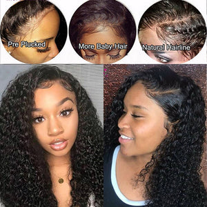 LAEIZA Perruque Indian Deep Curly Lace Front Wig 4x4 Closure pré-plumé