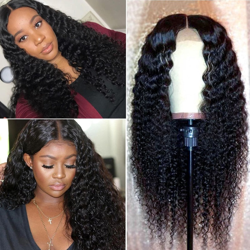 LAEIZA Perruque Indian Deep Curly Lace Front Wig 4x4 Closure pré-plumé