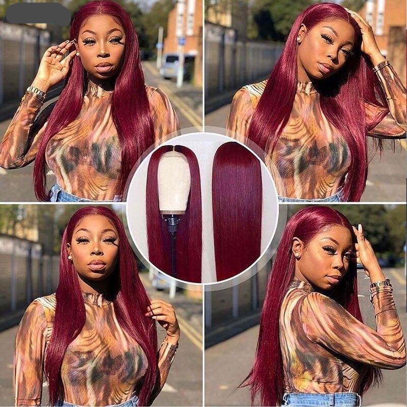 Perruque Che AMANDAveux Brésilien Burgundy 99J Lace Front Wig Red Wig 1B 99J Ombre Human Hair Wig Straight.