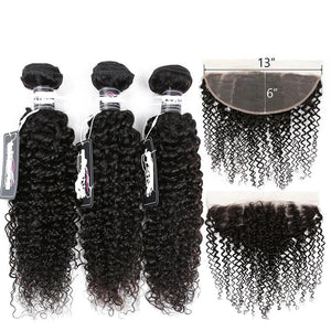 Tissage Brasilien 3/ 4 Kinky Curly avec  Lace Frontale Pre Plumée 13x6 joliedivine