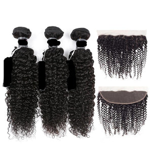 Formule KARA Lot de 3 Tissage Remy Hair avec Frontal Lace Cheveux Péruviens Ondulés